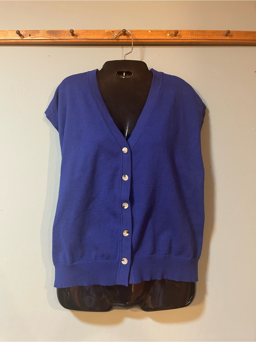 Classic V-Neck Button Front Sweater Vest - Blue - Picture 2 of 5